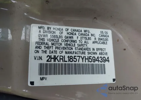 2000 Honda Odyssey Lx from USA, damaged, VIN 2HKRL1857YH594394